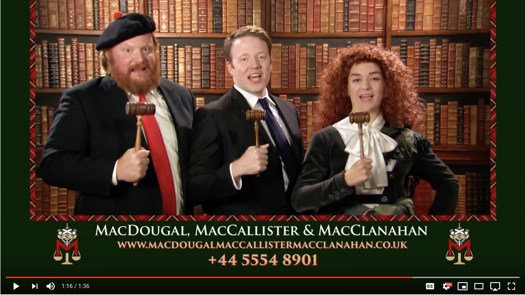 Brennan appears in a sketch for the Conan show as a member of the firm MacDougal, MacCallister & MacClanahan, a Scottish law firm that offers legal services for unique circumstances